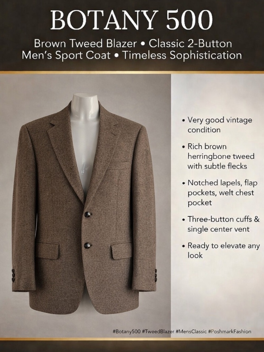 Botany 500 Tweed Blazer Brown Tweed Union Label 40R USA Made